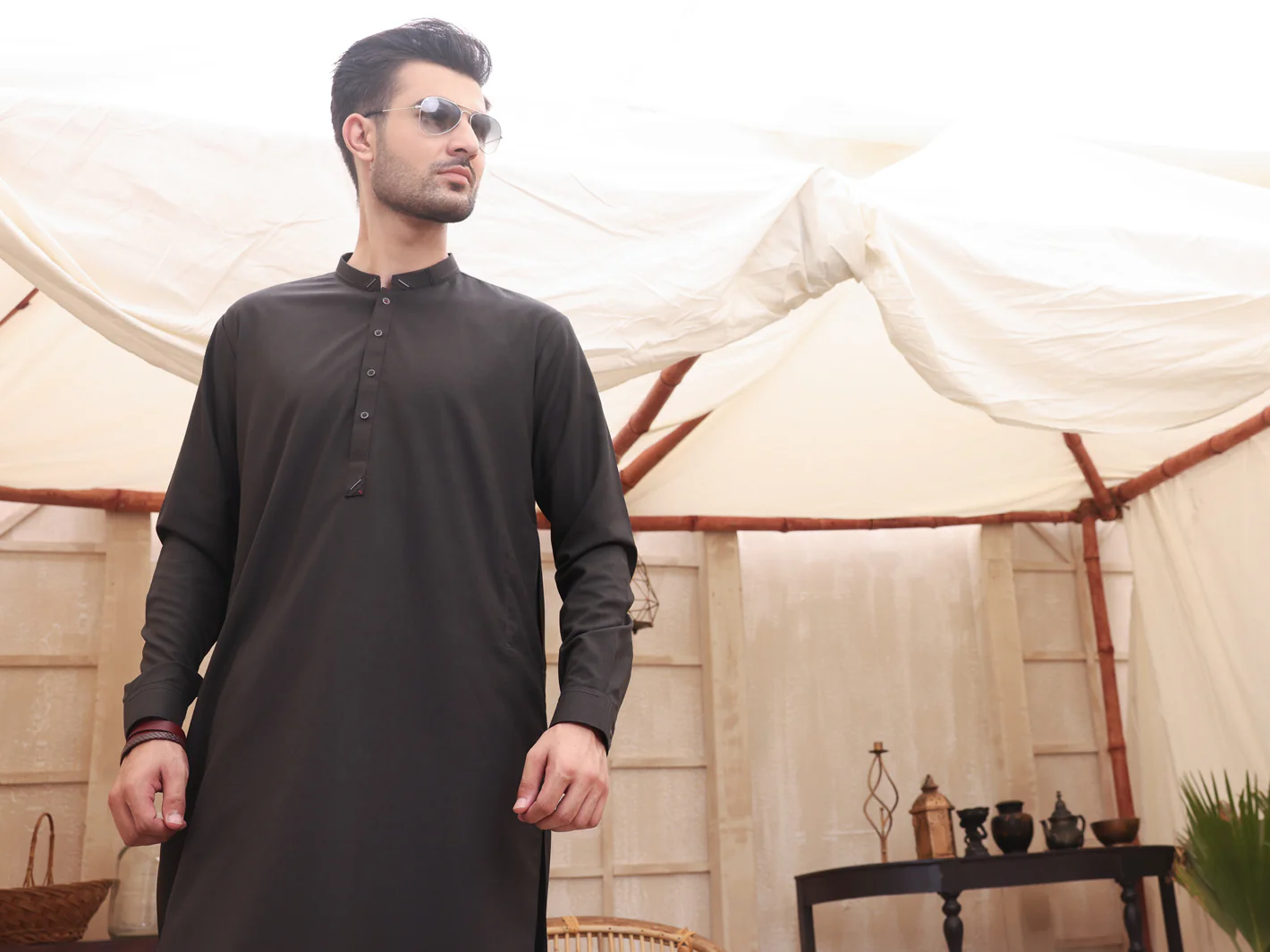 Charcoal Grey Kurta Shalwar - AL-KS-2613 - Image 3