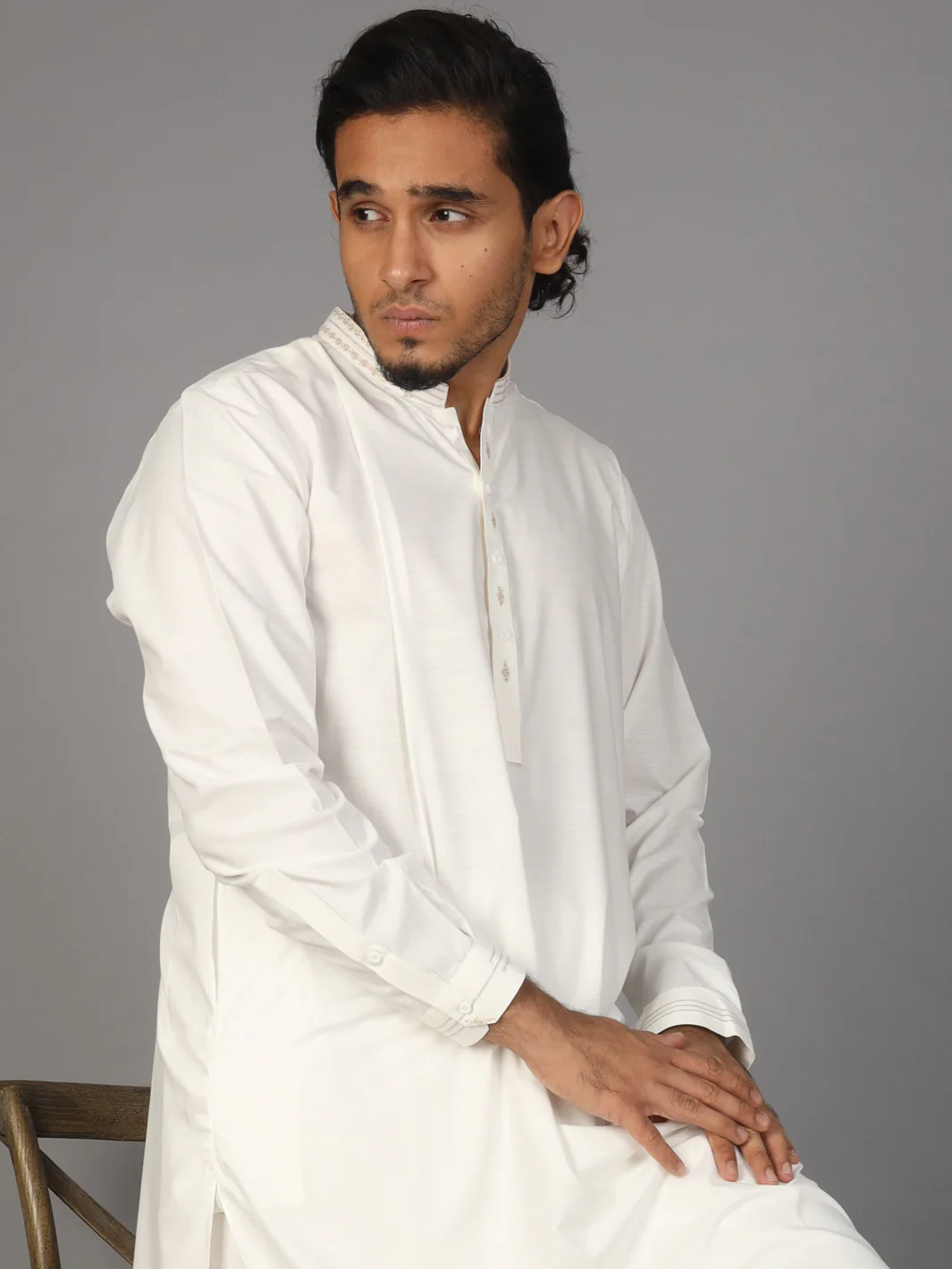 White Kameez Shalwar - AL-KS-2614A - Image 2