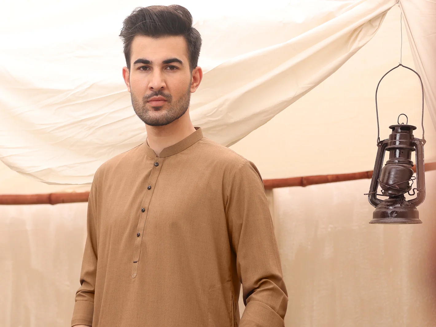 Light Brown Blended Kameez Shalwar - AL-KS-2615 - Image 3