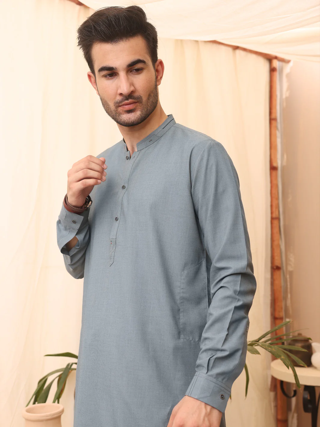 Ash Blue Blended Kameez Shalwar - AL-KS-2617 - Image 3
