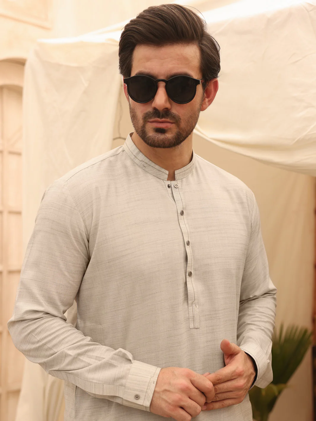 Light Grey Blended Kameez Shalwar - AL-KS-2621 - Image 3