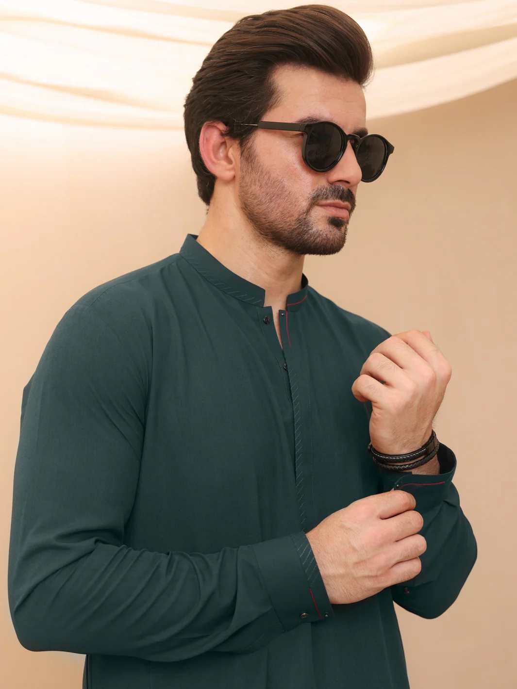 Green Blended Kameez Shalwar - AL-KS-2622 - Image 3