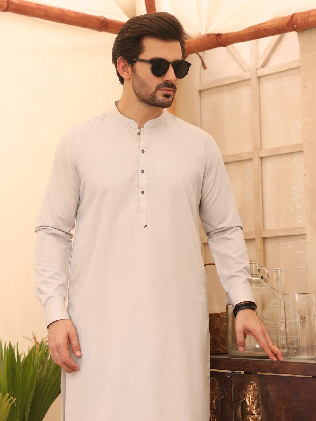 Light Grey Blended Kameez Shalwar - AL-KS-2635 - Image 2