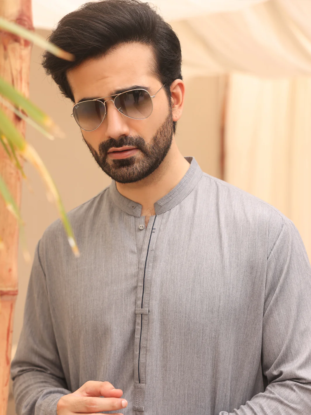 Grey Blended Kameez Shalwar - AL-KS-2640 - Image 2