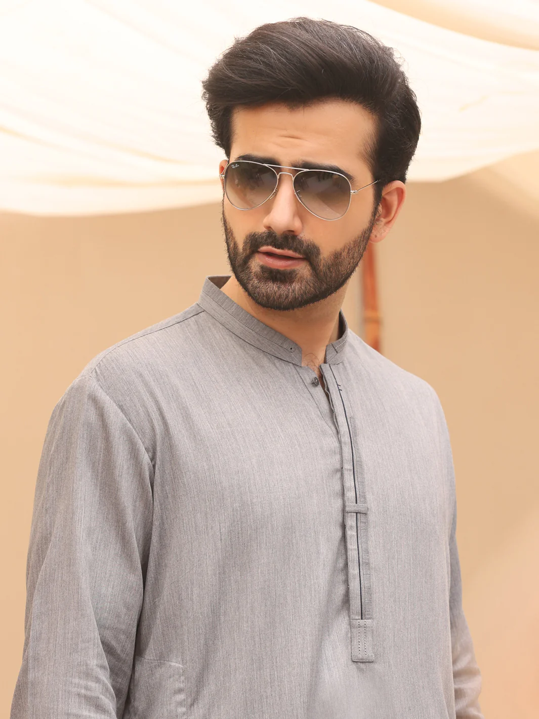 Grey Blended Kameez Shalwar - AL-KS-2640 - Image 3