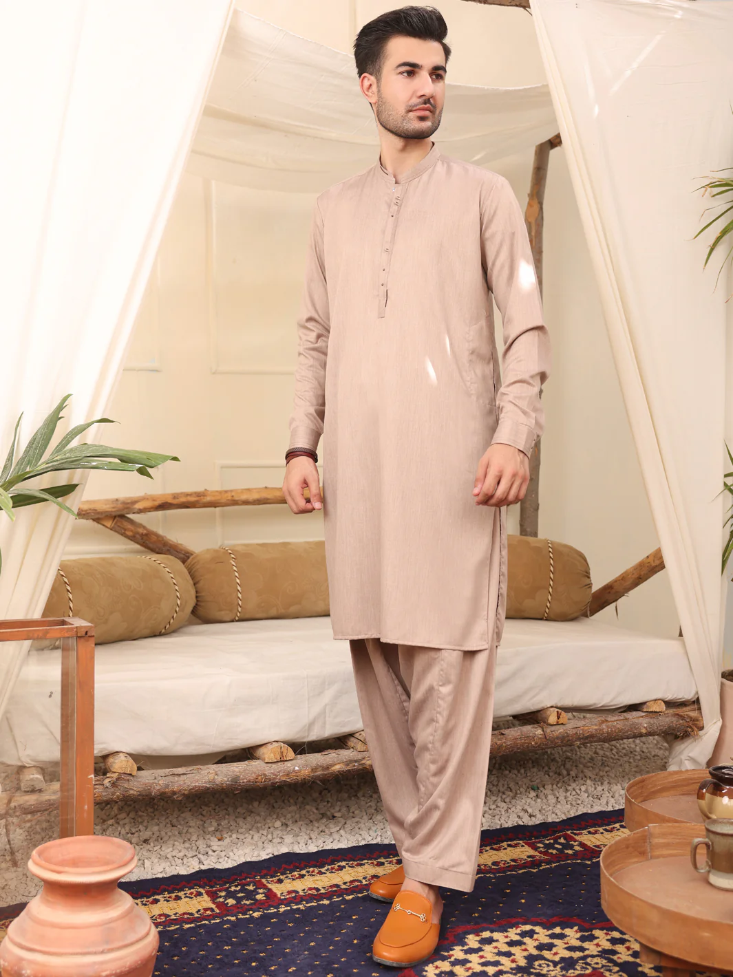 Light Brown Kurta Shalwar - AL-KS-2643 - Image 3