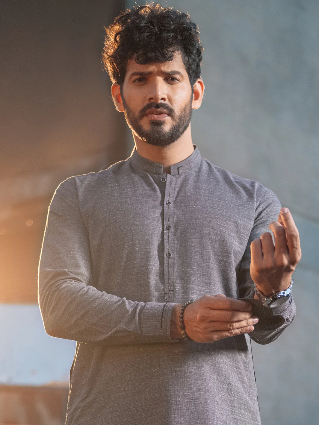 Ash Grey Blended Kurta Shalwar - AL-KS-2656 - Image 2