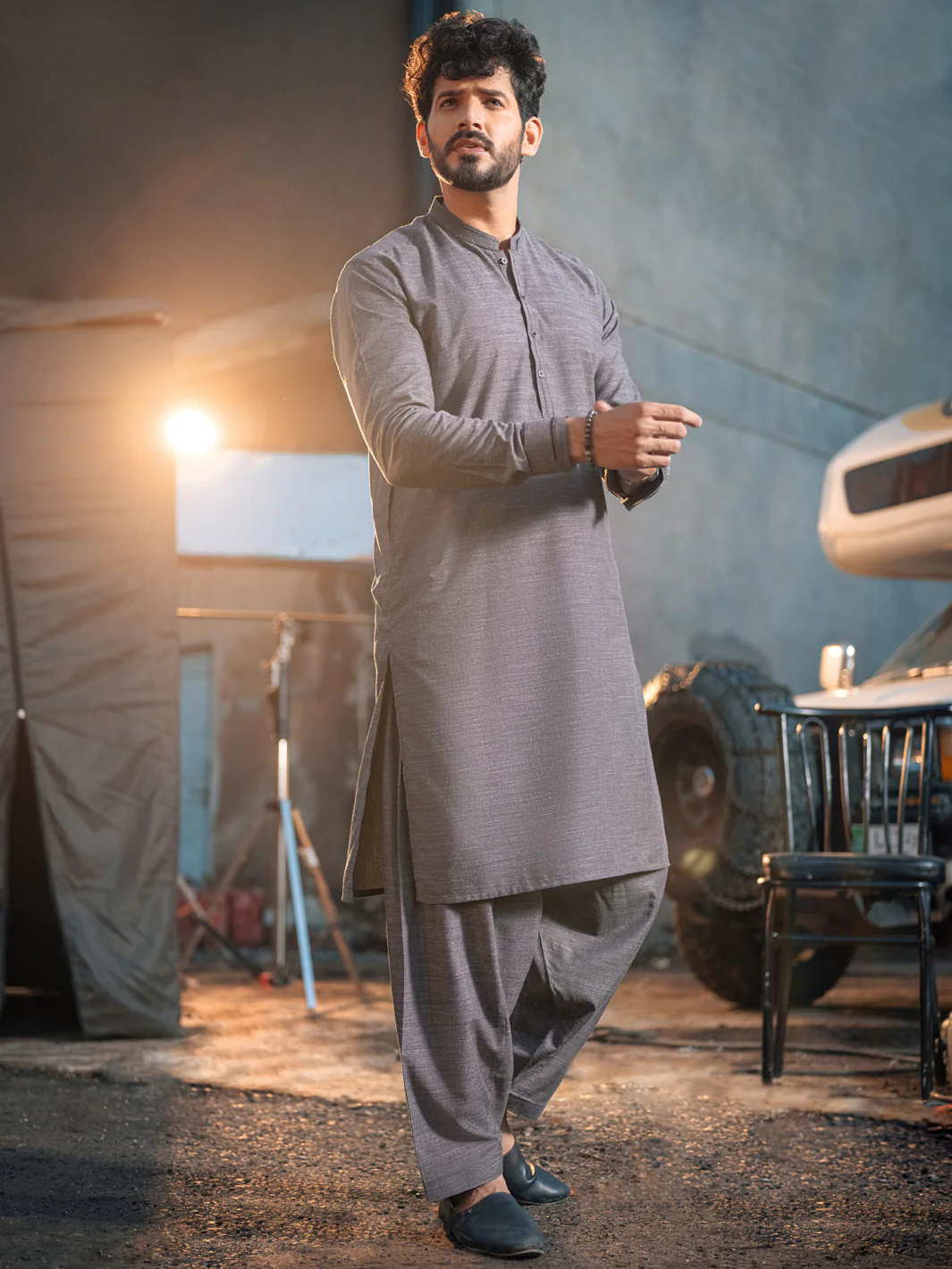 Ash Grey Blended Kurta Shalwar - AL-KS-2656 - Image 3