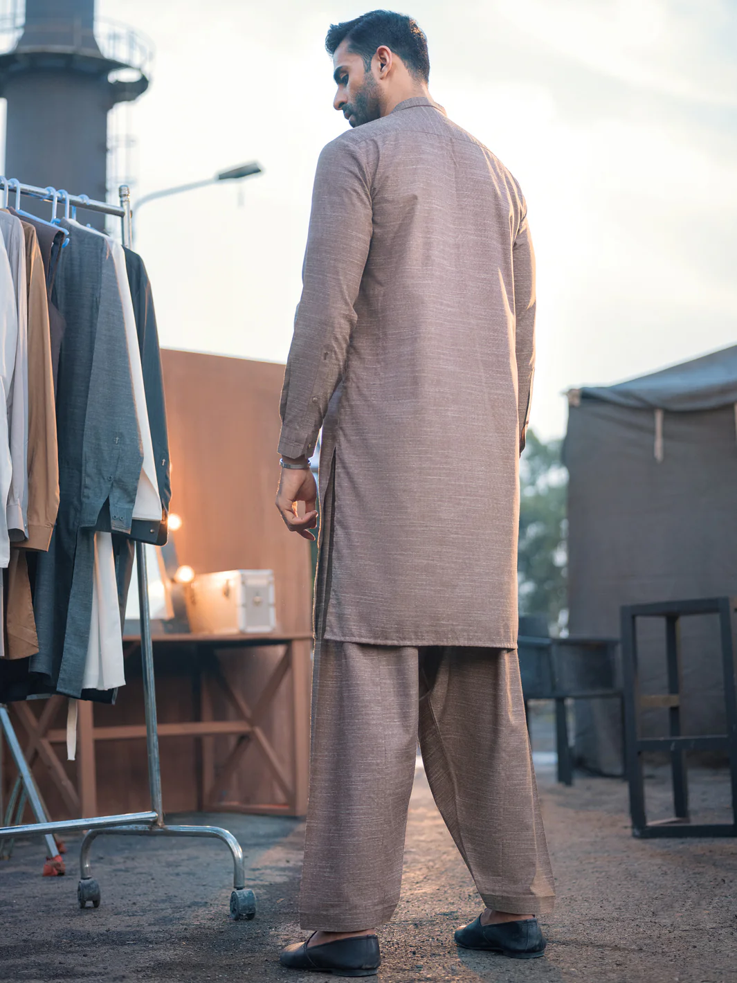 Brown Textured Kurta Shalwar - AL-KS-2659 - Image 3
