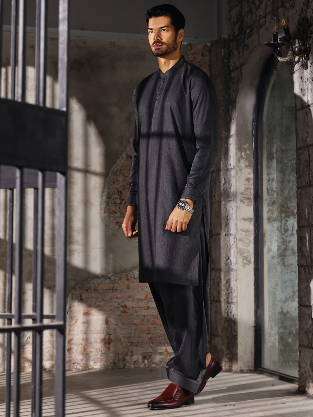 Grey Kameez Shalwar - AL-KS-2666 - Image 5
