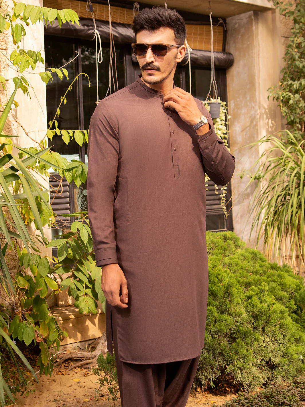 Brown Blended Kurta Shalwar - AL-KS-2669 - Image 3