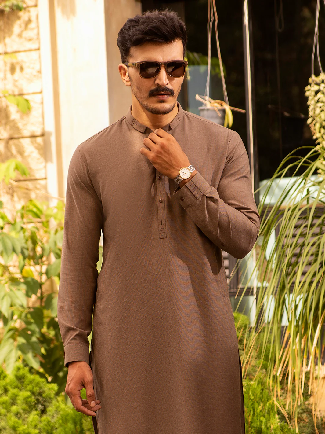 Brown Blended Kurta Shalwar - AL-KS-2690 - Image 3