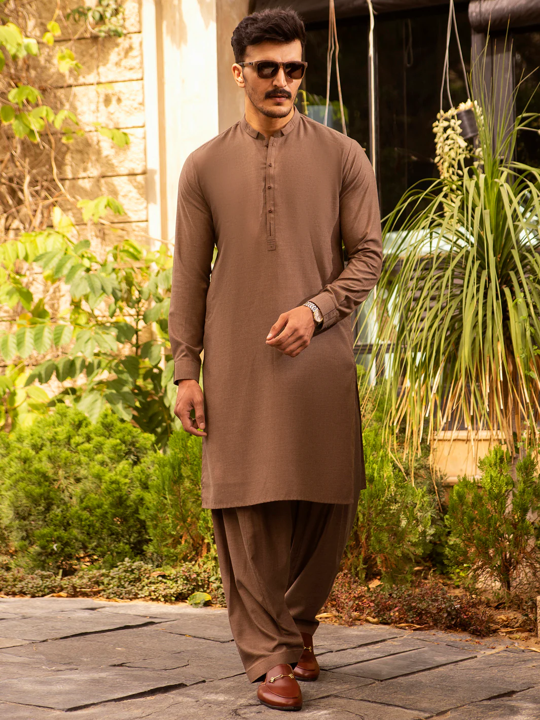 Brown Blended Kurta Shalwar - AL-KS-2690 - Image 4