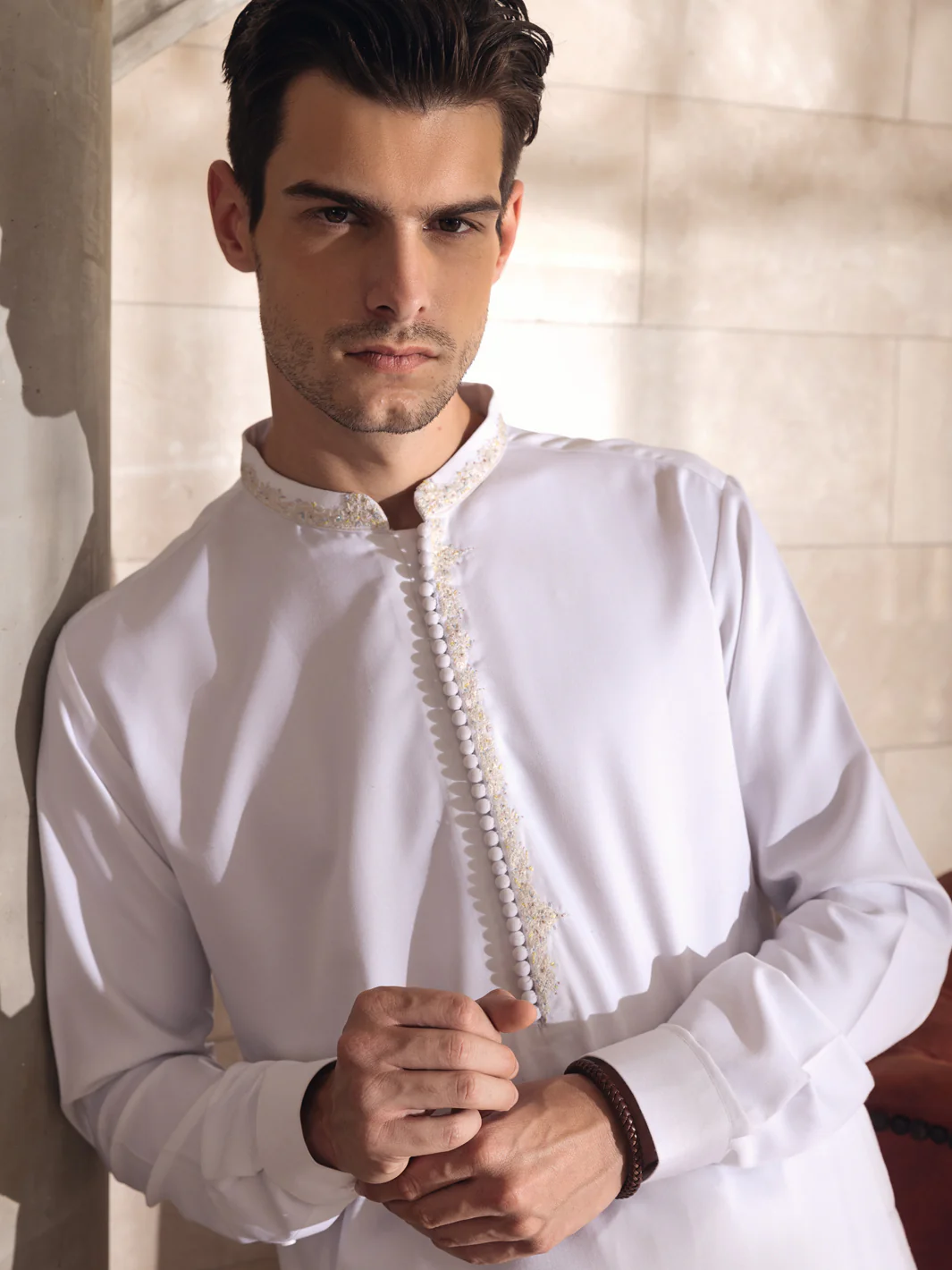 White Blended Kameez Shalwar -AL-KS-2699 - Image 2