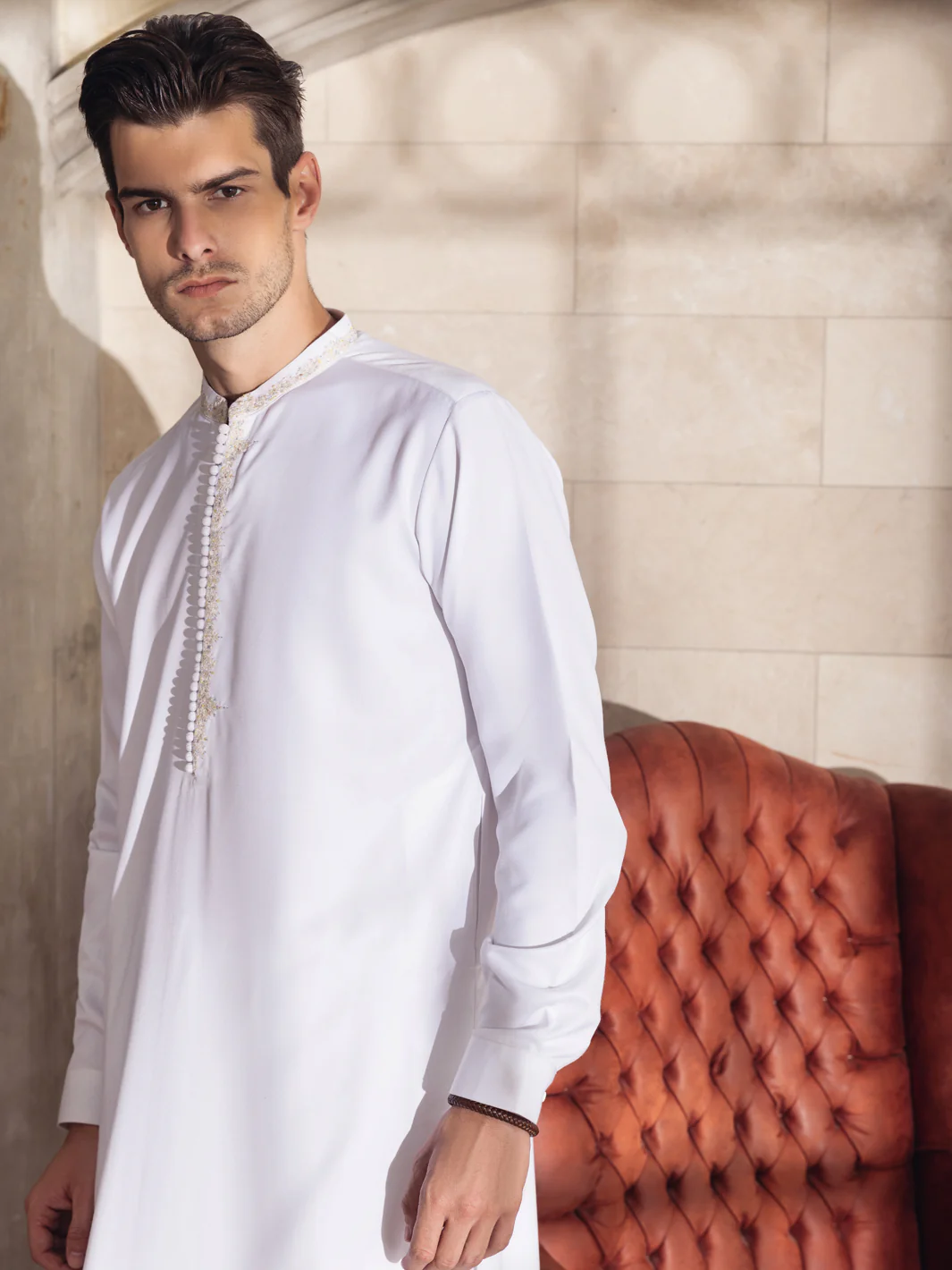White Blended Kameez Shalwar -AL-KS-2699 - Image 3