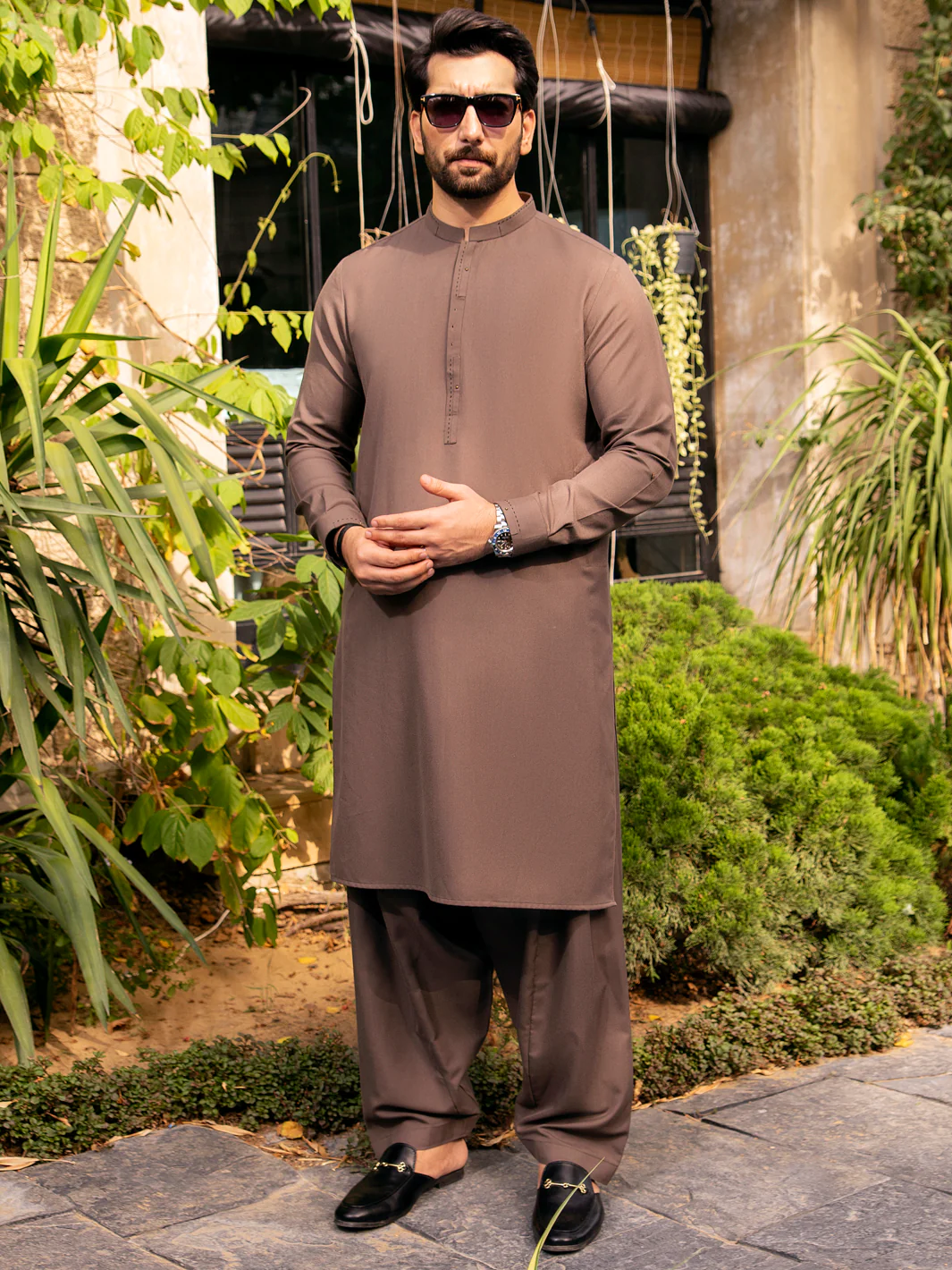 Brown Blended Kameez Shalwar - AL-KS-2700 - Image 3