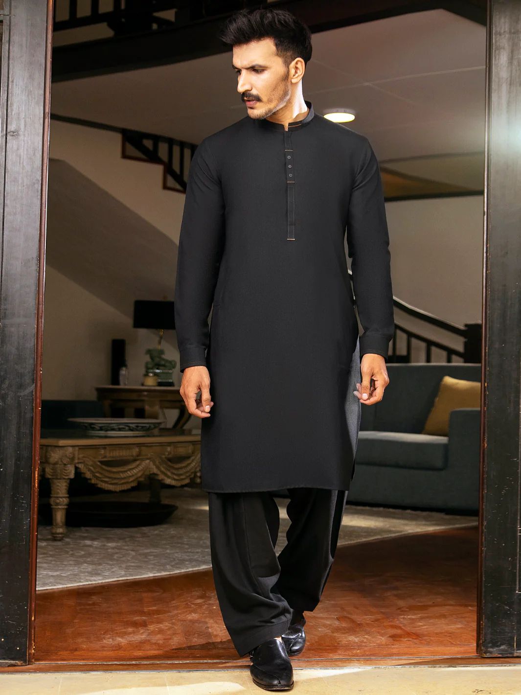 Black Blended Kameez Shalwar - AL-KS-2701 - Image 2