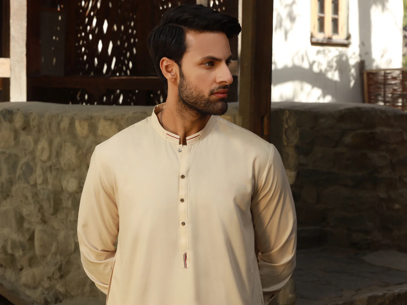 Cream Kameez Shalwar - AL-KS-2746 - Image 4