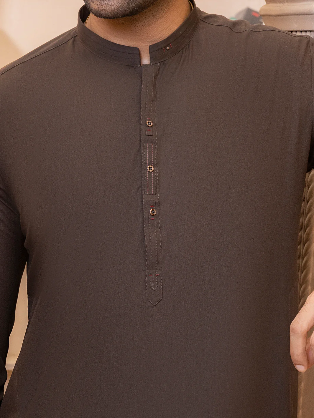Dark Brown Kameez Shalwar - AL-KS-2748 - Image 2