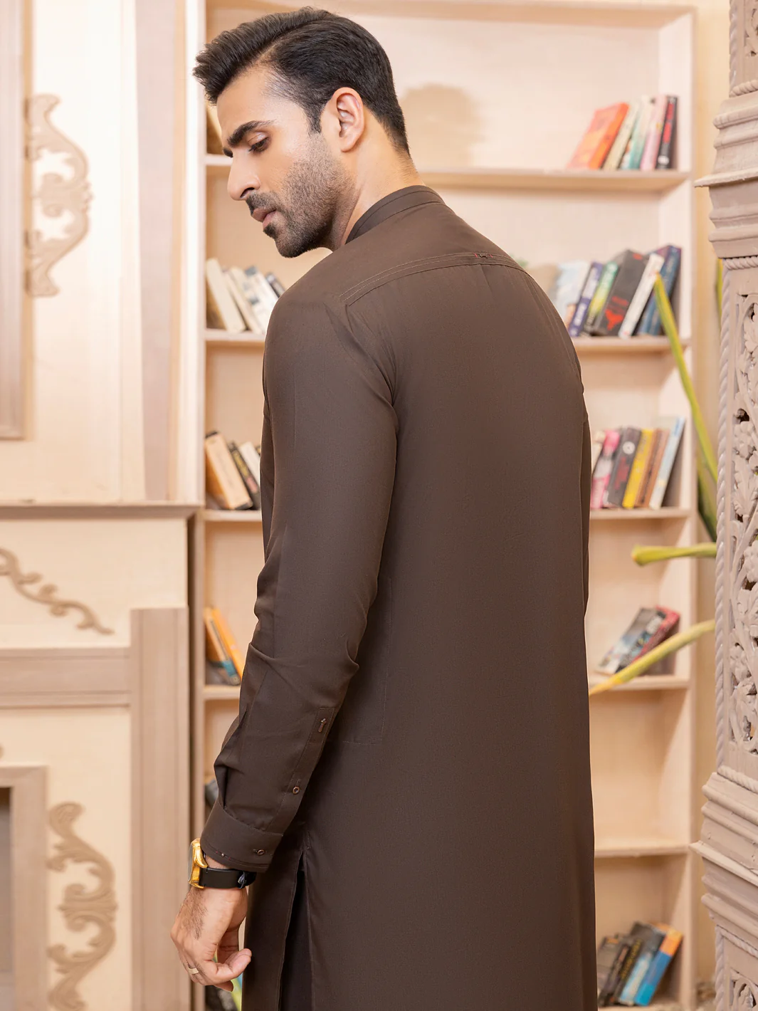 Dark Brown Kameez Shalwar - AL-KS-2748 - Image 3