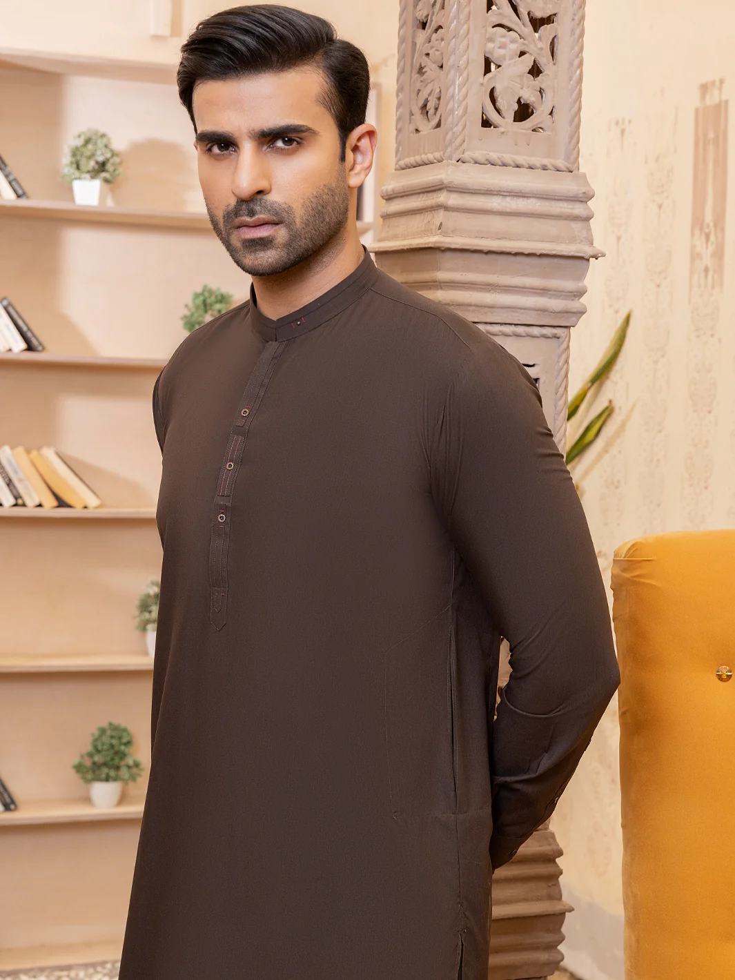 Dark Brown Kameez Shalwar - AL-KS-2748 - Image 4