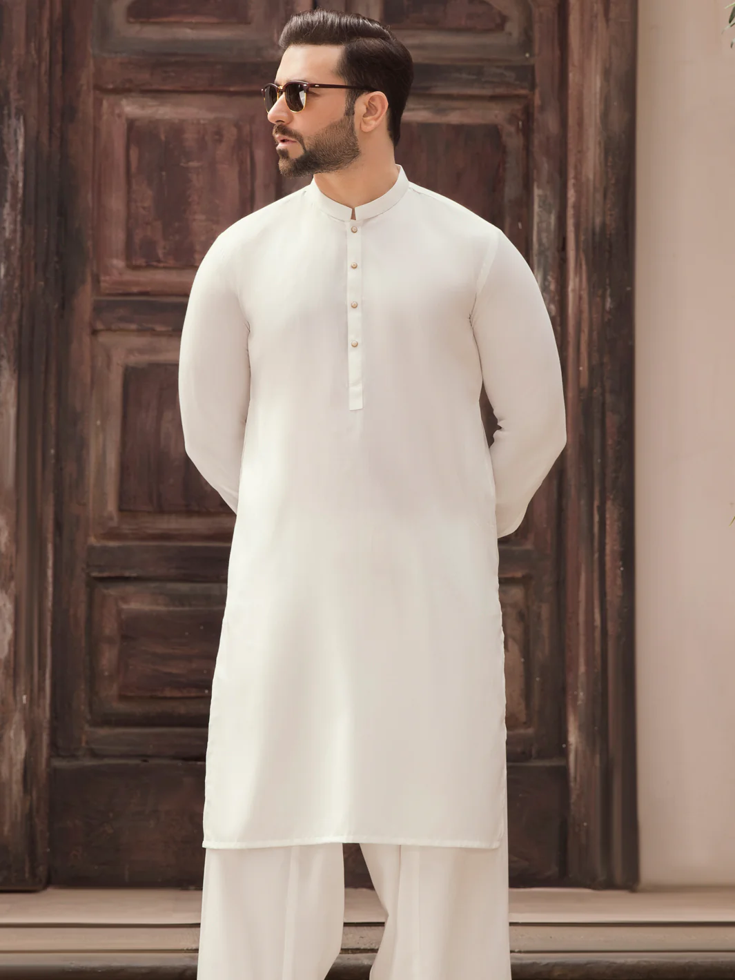 White Blended Kameez Shalwar -AL-KS-2755A - Image 5