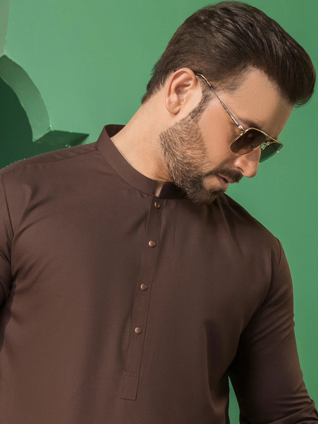 Brown Blended Kameez Shalwar -AL-KS-2755B - Image 4