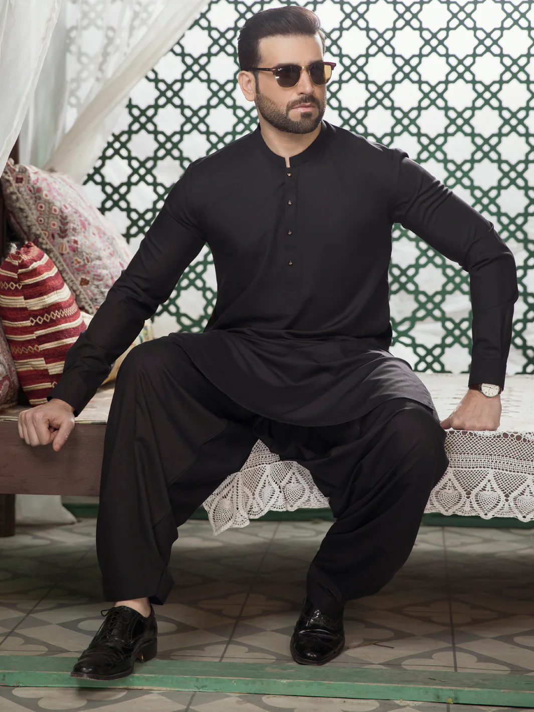 Black Blended Kameez Shalwar -AL-KS-2755D - Image 5