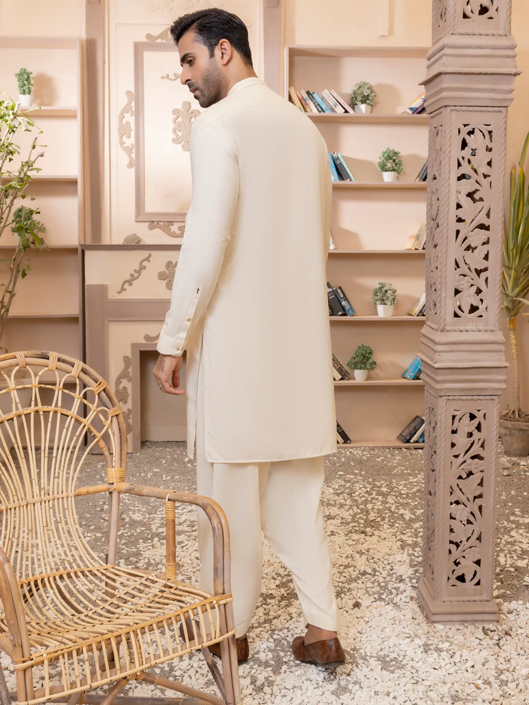 Cream Kameez Shalwar - AL-KS-2765 - Image 5