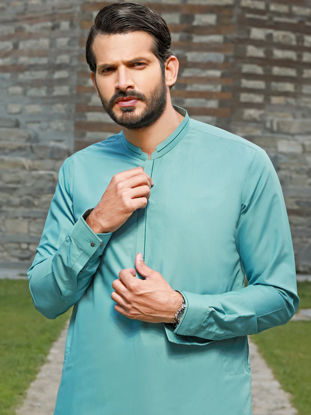 Sea Blue Kameez Shalwar - AL-KS-2776 - Image 4