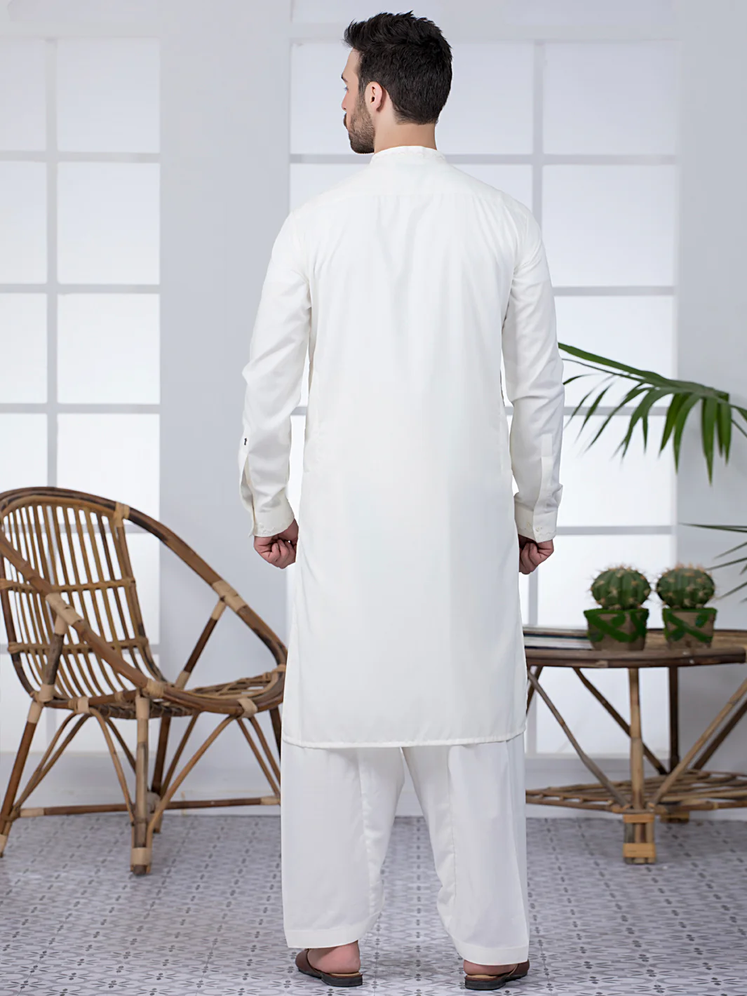 Off White Blended Kameez Shalwar - AL-KS-2782 - Image 3
