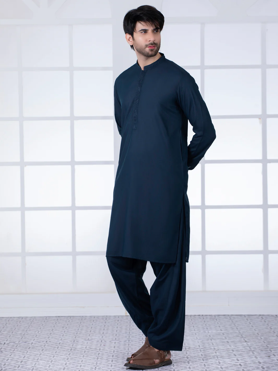 Dark Blue Blended Kameez Shalwar - AL-KS-2783 - Image 3