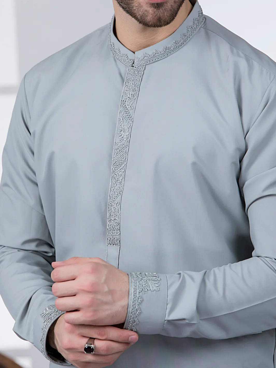 Grey Blended Kameez Shalwar - AL-KS-2784 - Image 2