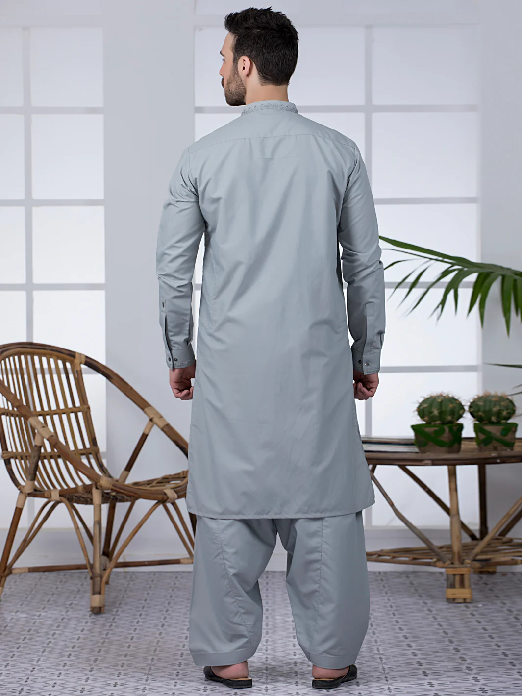 Grey Blended Kameez Shalwar - AL-KS-2784 - Image 3