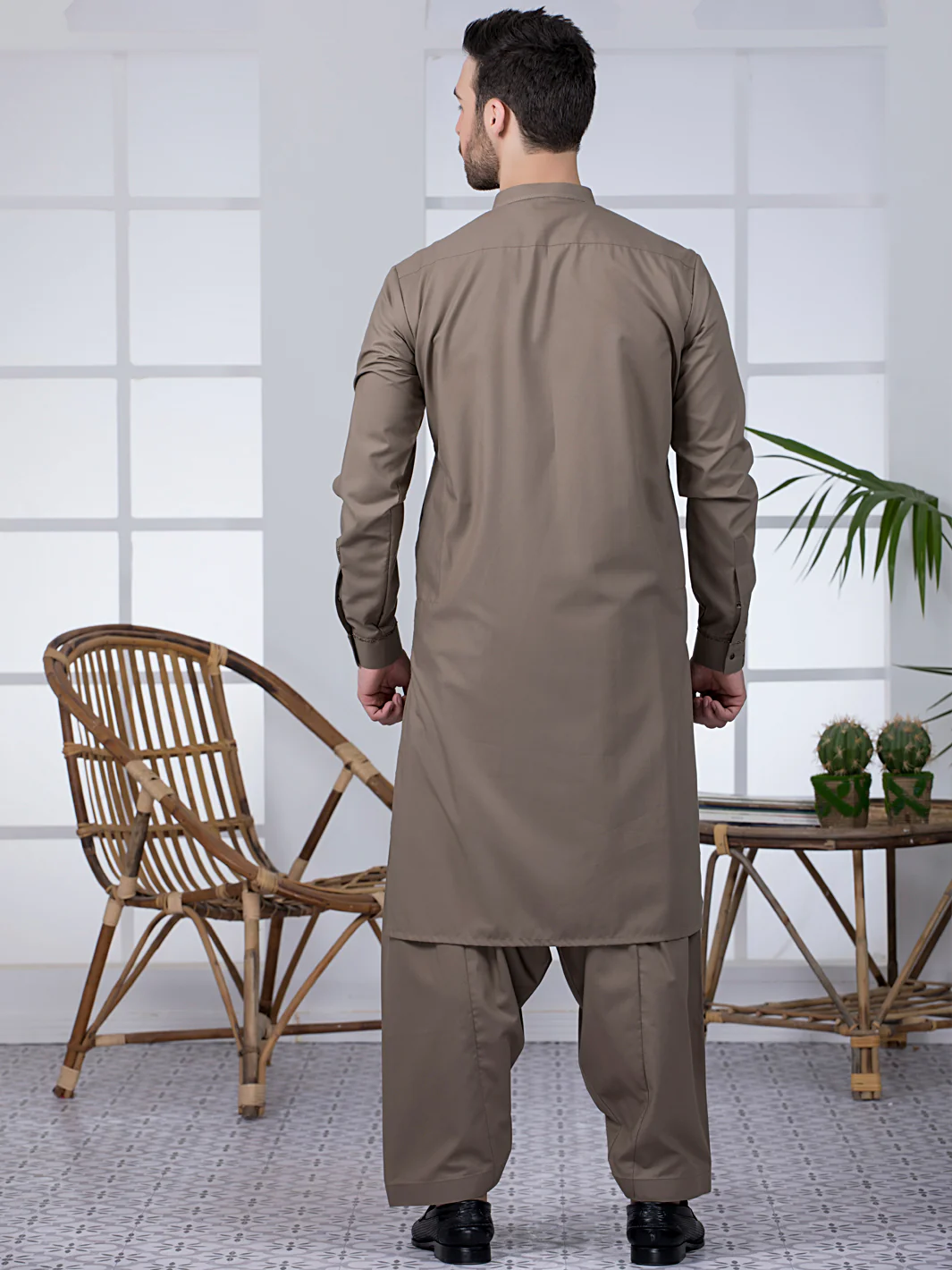 Khaki Blended Kameez Shalwar - AL-KS-2787 - Image 3
