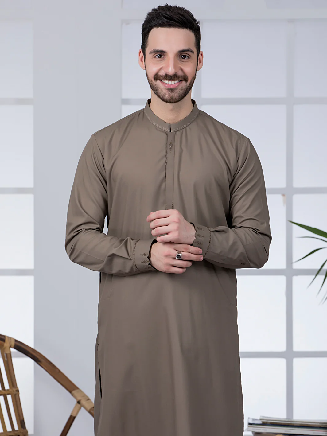 Khaki Blended Kameez Shalwar - AL-KS-2787 - Image 4