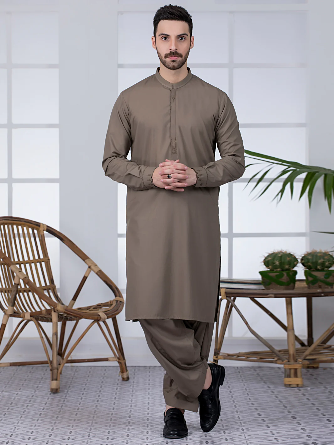 Khaki Blended Kameez Shalwar - AL-KS-2787 - Image 5