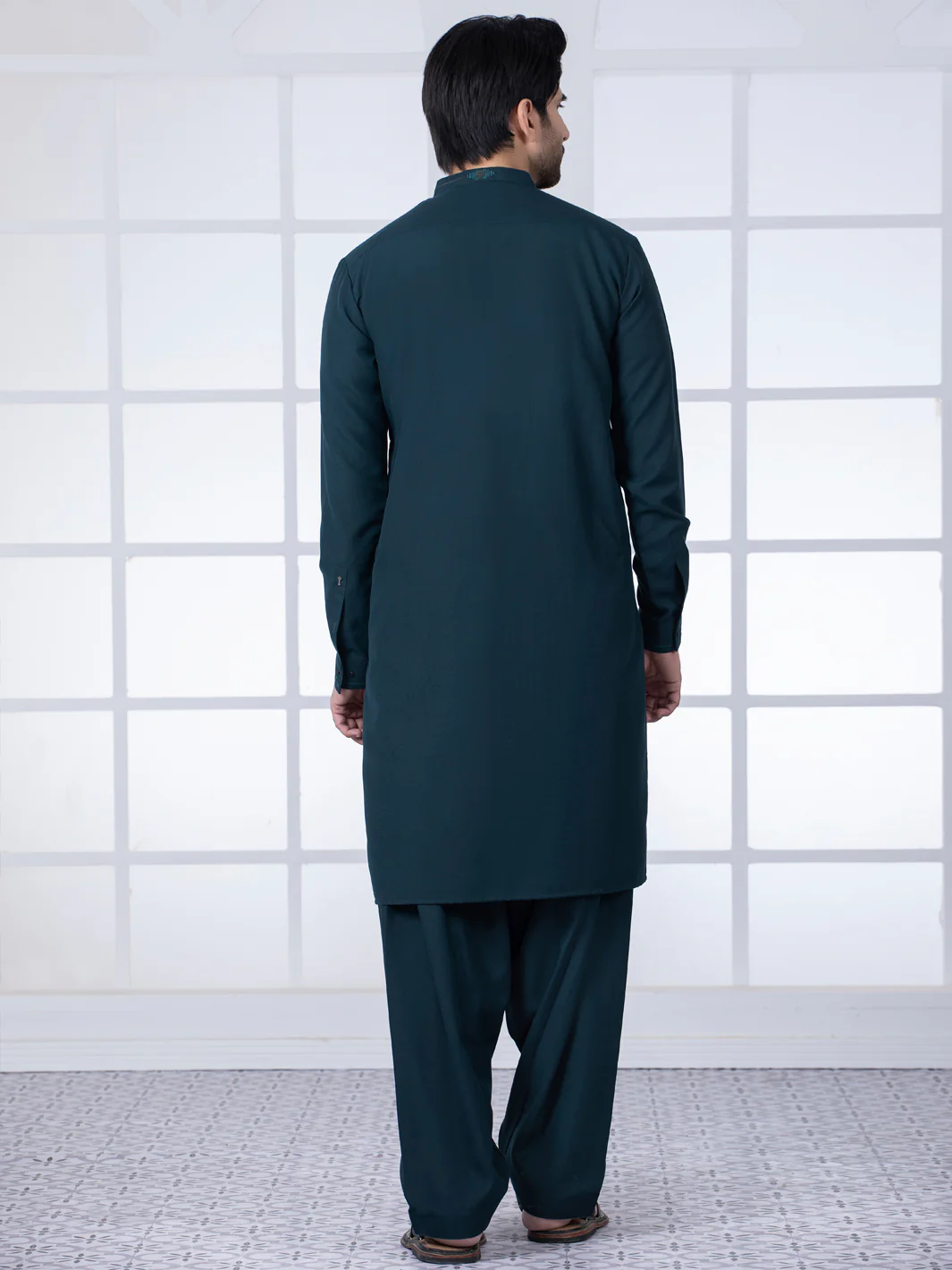 Dark Green Blended Kameez Shalwar - AL-KS-2788 - Image 3