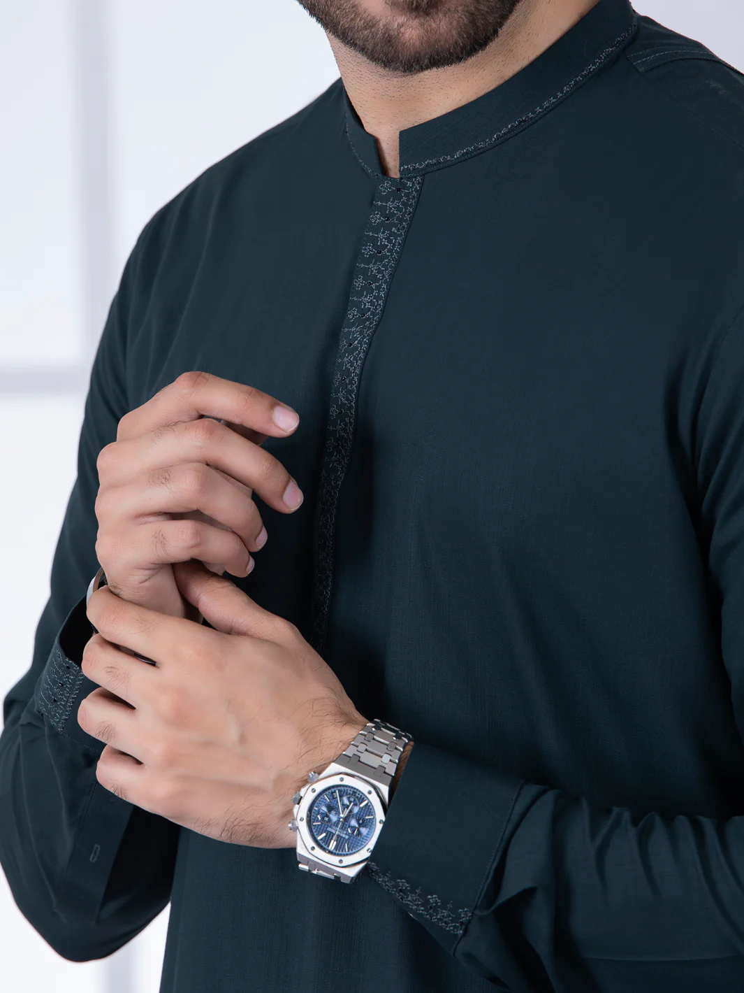 Dark Green Blended Kameez Shalwar - AL-KS-2794 - Image 2