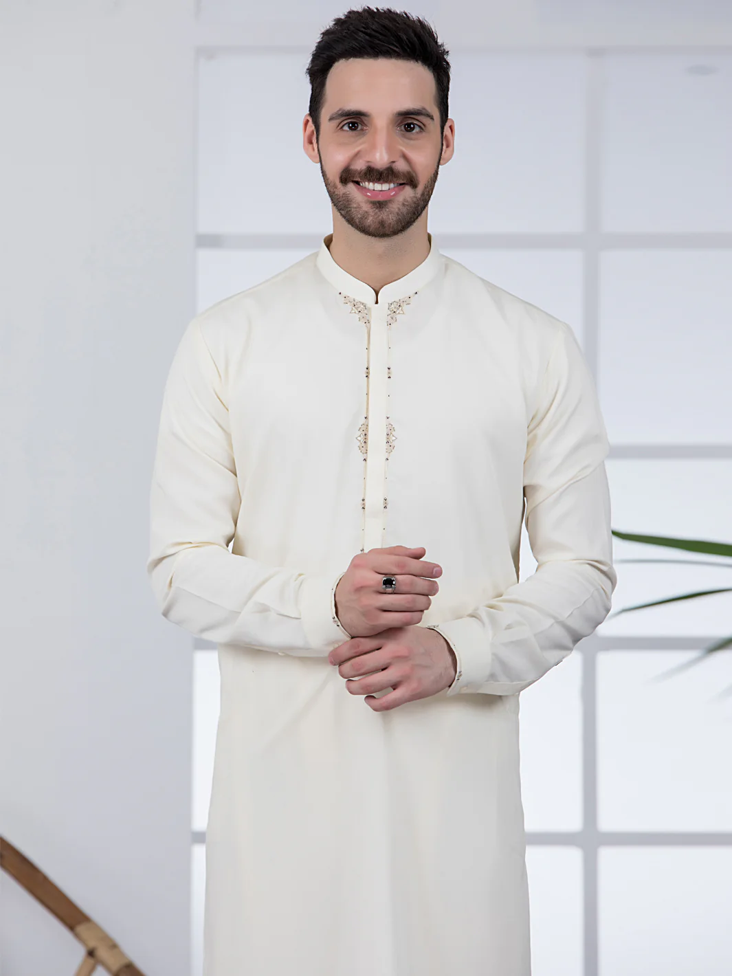 Cream Kameez Shalwar - AL-KS-2800 - Image 5