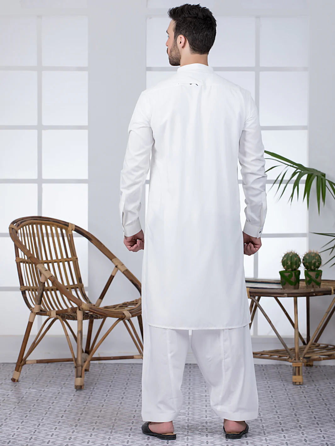White Blended Kameez Shalwar - AL-KS-2806 - Image 3
