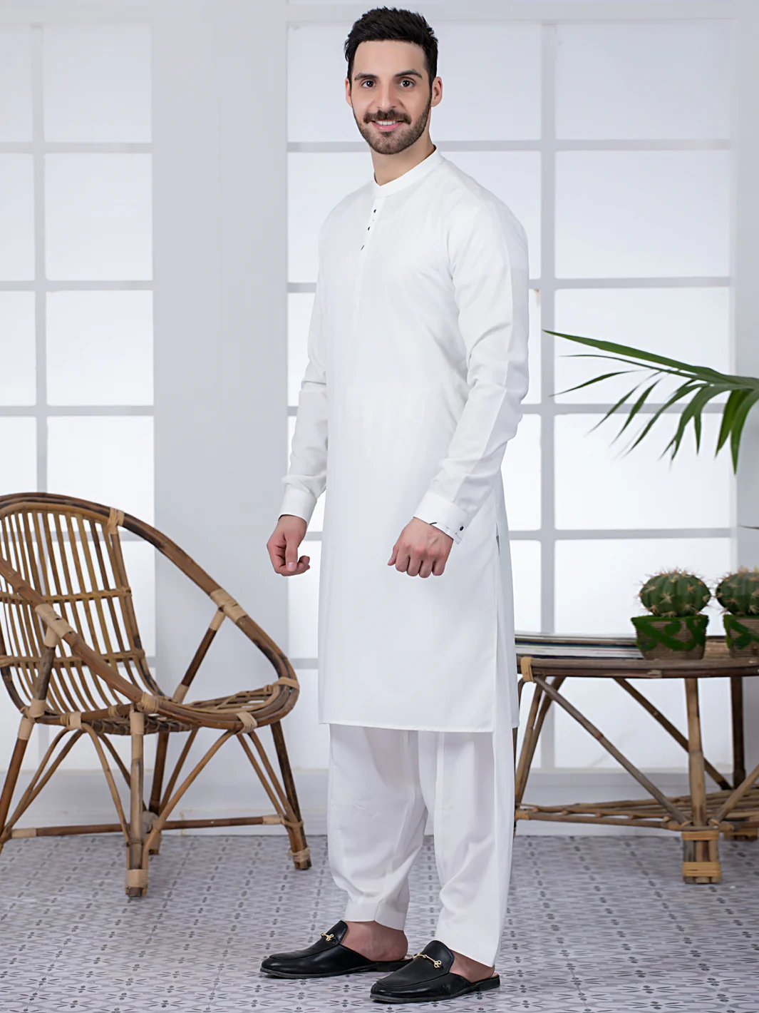 White Blended Kameez Shalwar - AL-KS-2806 - Image 4