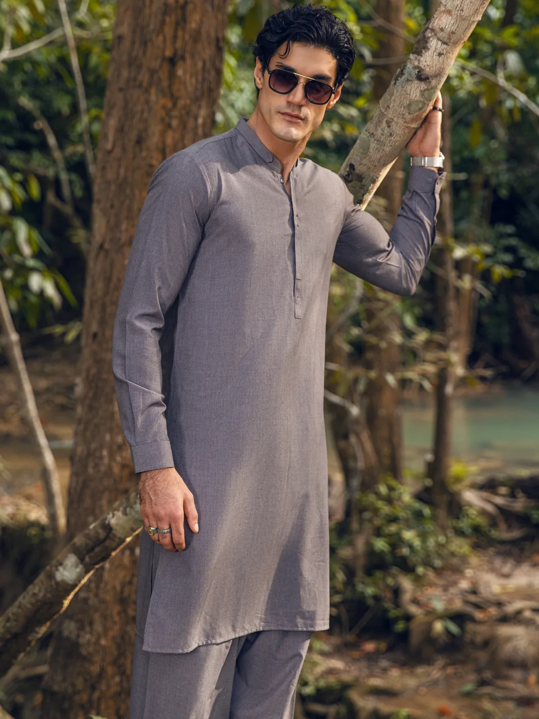 Grey Kameez Shalwar - AL-KS-2826 - Image 3