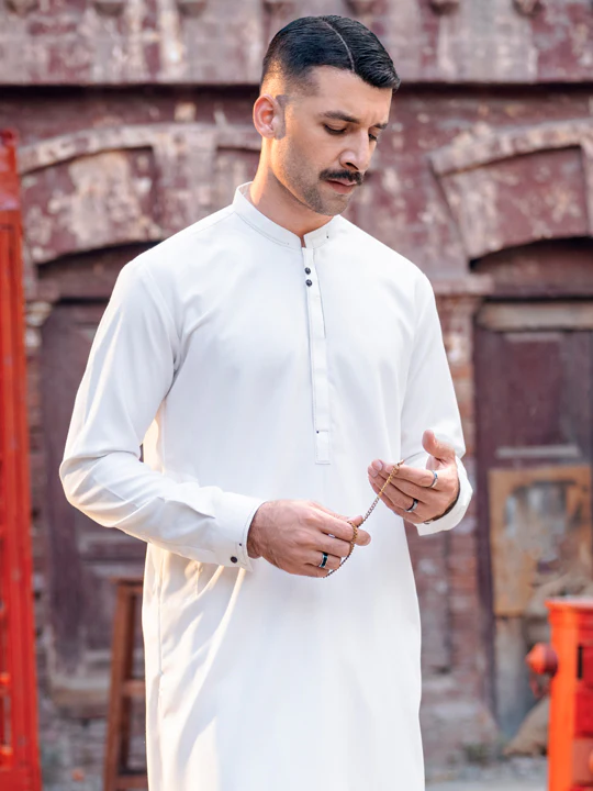 Off White Blended Kameez Shalwar - AL-KS-2836 - Image 5