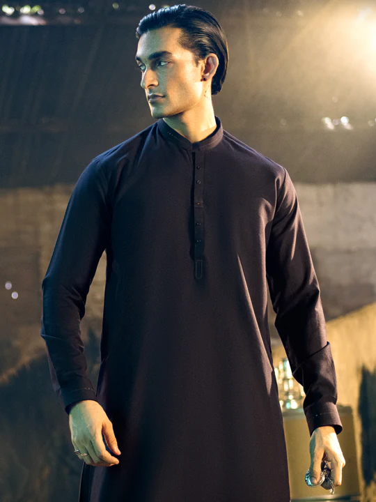 Midnight Blue Blended Kameez Shalwar - AL-KS-2842 - Image 5
