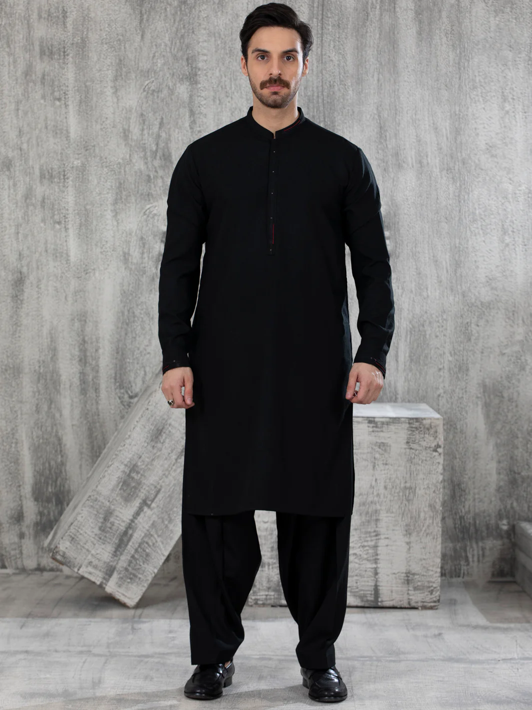 Black Blended Kameez Shalwar - AL-KS-2846 - Image 2