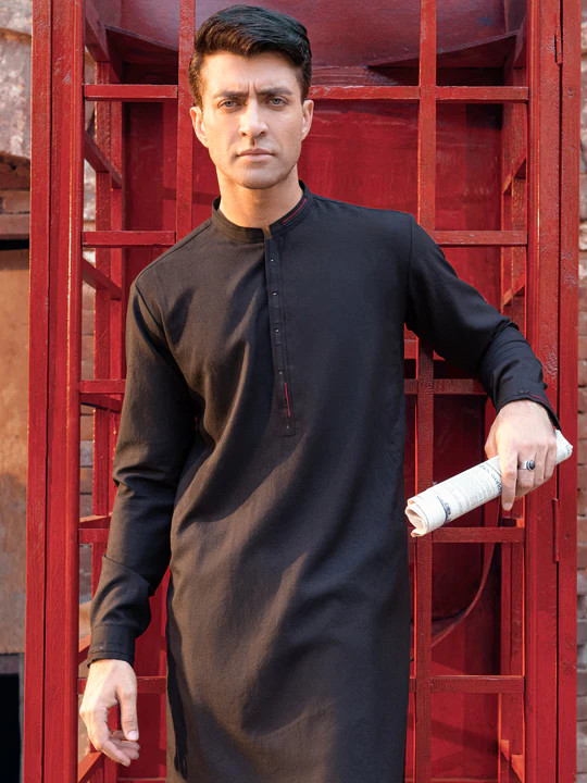 Black Blended Kameez Shalwar - AL-KS-2846 - Image 4