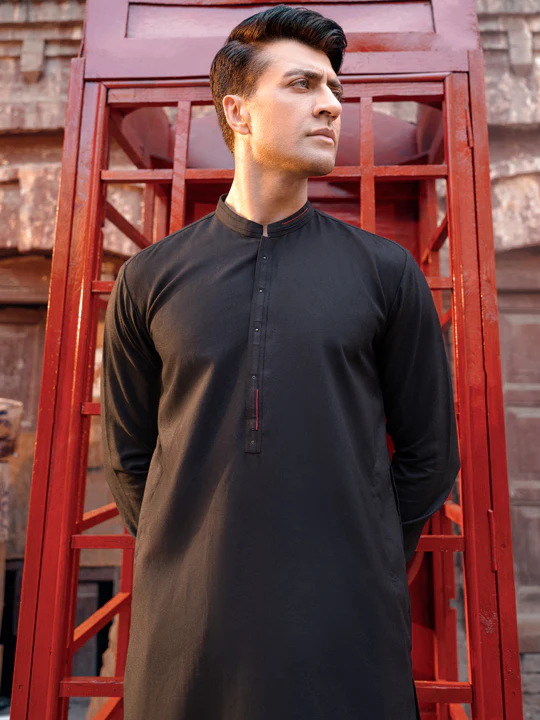 Black Blended Kameez Shalwar - AL-KS-2846 - Image 7