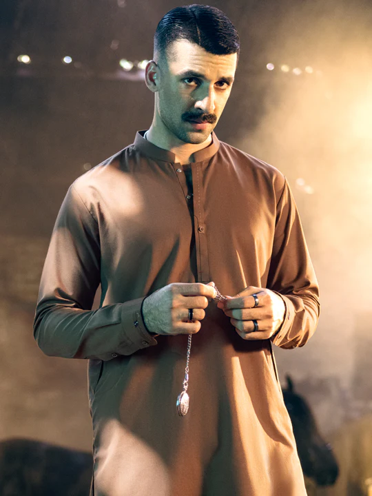 Brown Blended Kameez Shalwar - AL-KS-2850 - Image 5