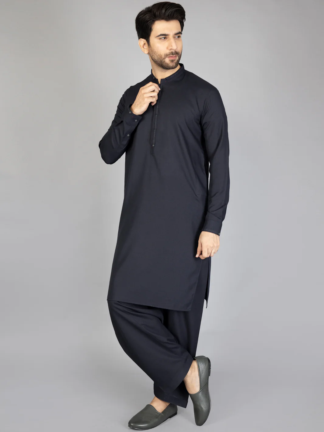 Navy Blue Blended Kameez Shalwar - AL-KS-2869